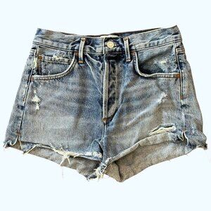 AGOLDE Distressed Jaden 90's High Rise Cutoff Jean Shorts Raw Hem Button Fly 25